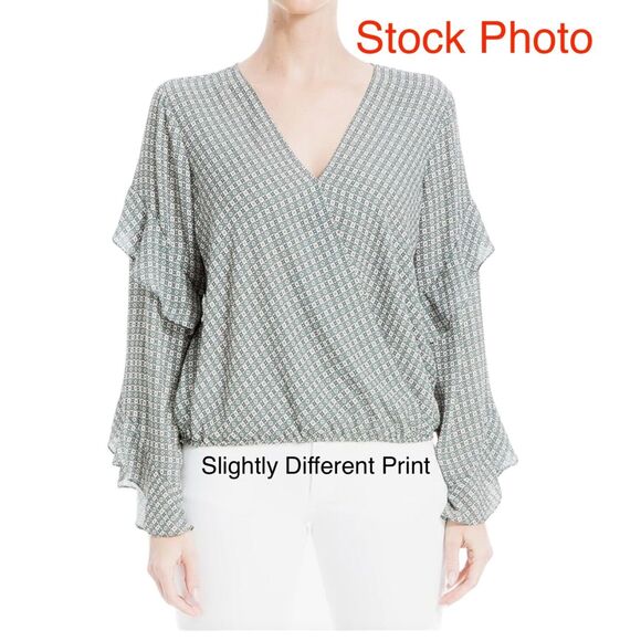 New MAX STUDIO Boho Print Faux Wrap Chiffon Boho Peasant Blouse Long Sleeve Sz M - Picture 11 of 11